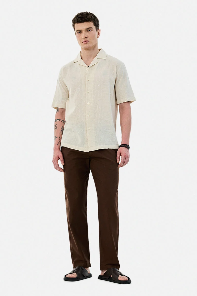 Snitch Brown Linen Blend Baggy Trousers for Men | Best Price UAE